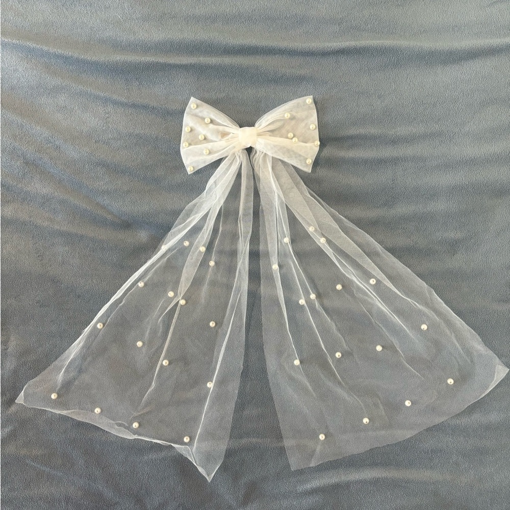 Faux Pearl & Bow Bride Hair Clip
